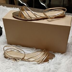 New SCHUTZ Metallic Gold Strappy Flat Sandals Size 7.5B